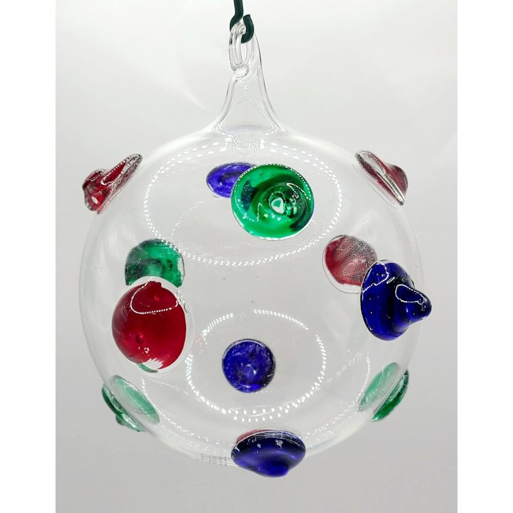 Vtg Hand-Blown Glass Ornament Colored Accents 4.5-Inch Diameter Made In Italy